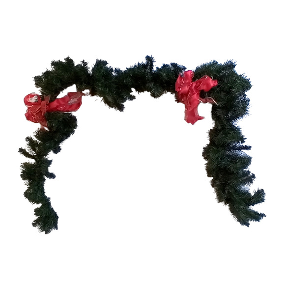 Vintage Christmas Garland Swag 9' Faux Pine Fir Red Gold Bows Holiday Decor - Picture 5 of 8